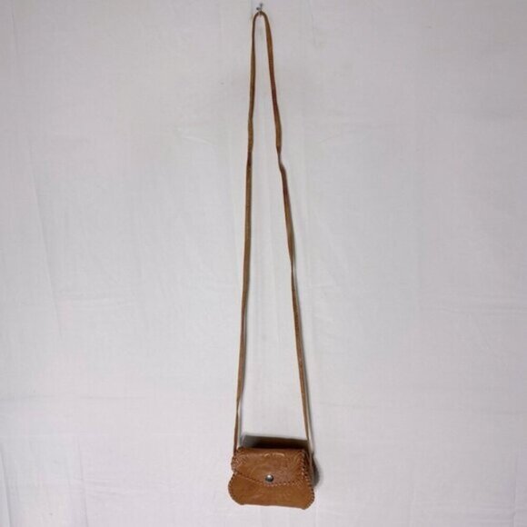 Vintage Handmade Tan Brown Tooled Leather Crossbody Bag Shoulder Bag Purse - Picture 16 of 16
